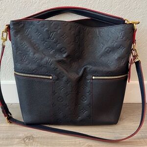 LOUIS VUITTON Melie Empreinte Leather Hobo Shoulder Bag Marine Rouge-Blue